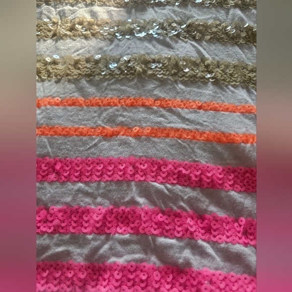 Old Navy Sequin Stripe Tee Shirt Neon Pink Orange Gold M - Picture 2 of 9